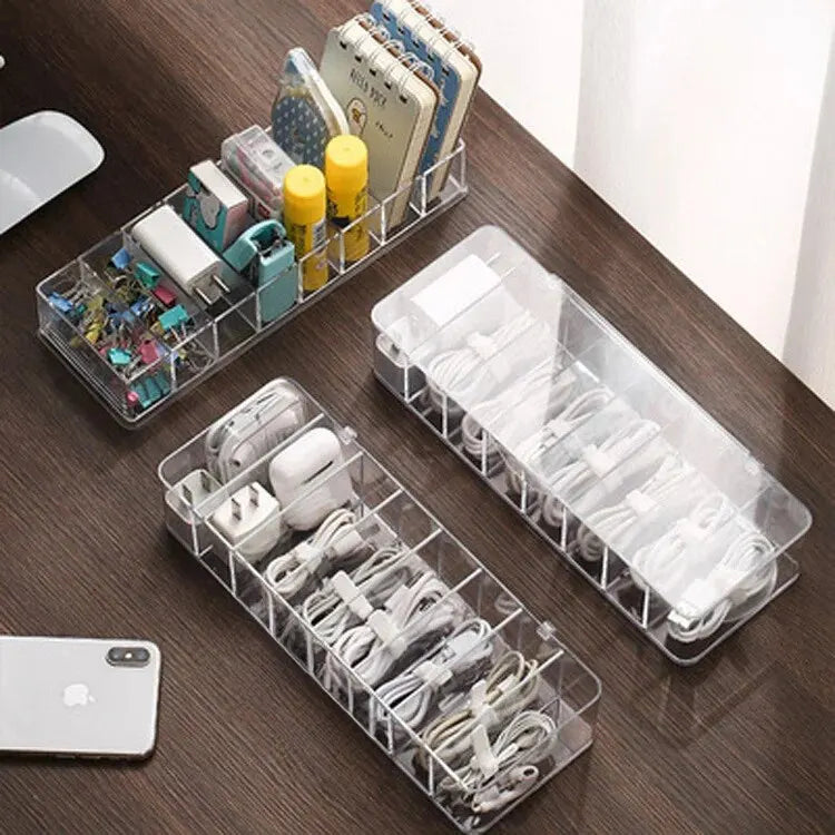 Dustproof Desktop Organizer Box Wire Arrangement Box Mobile Phone Charging Line Power Line Clip Transparent Foldable Covered