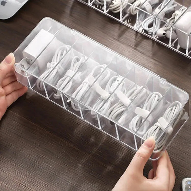 Dustproof Desktop Organizer Box Wire Arrangement Box Mobile Phone Charging Line Power Line Clip Transparent Foldable Covered