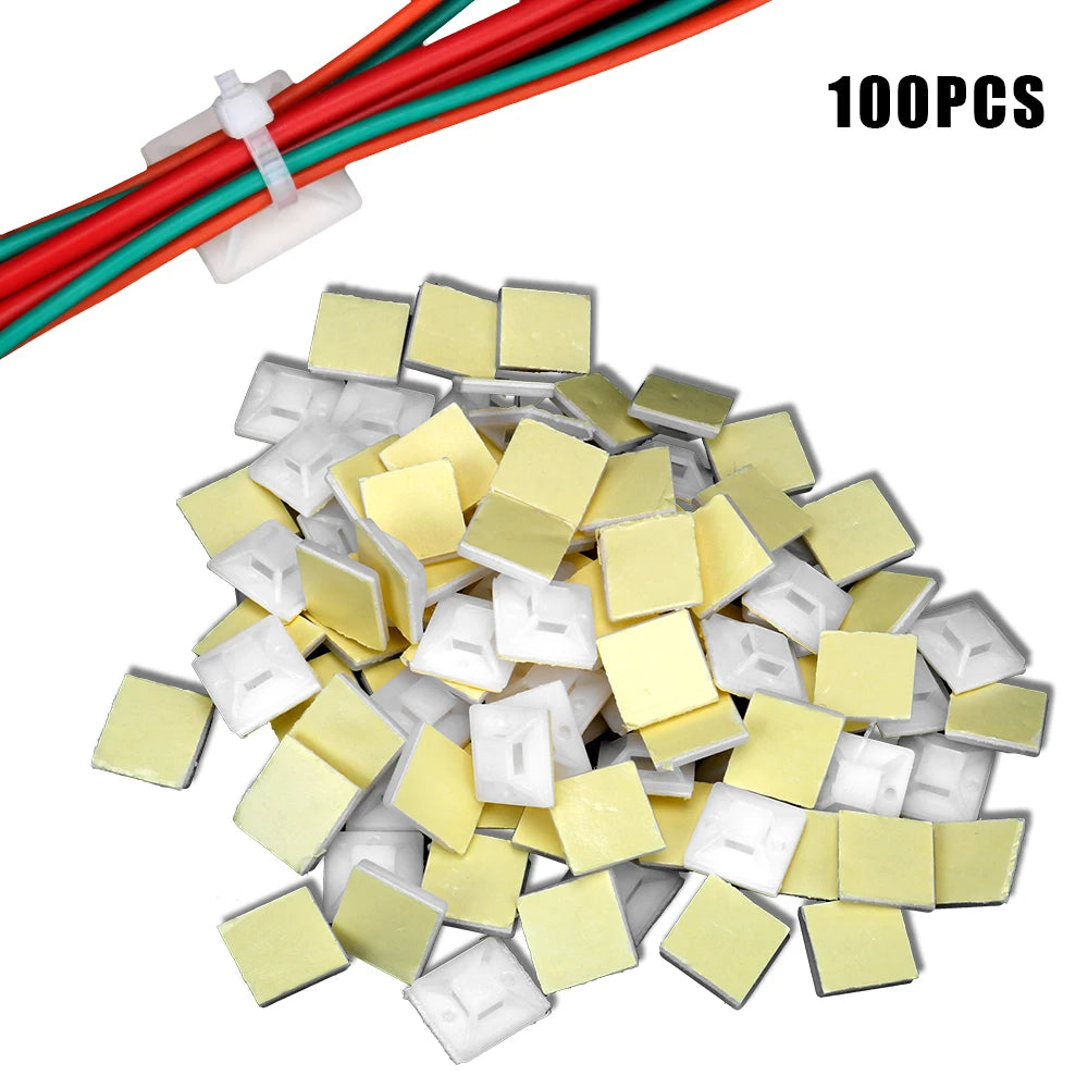 Fixing Seat Clamps Self Adhesive Cable Tie Base 100PCS Wiring Accessories White Zip Tie Mount 2cm x 2cm Wire Wall Holder