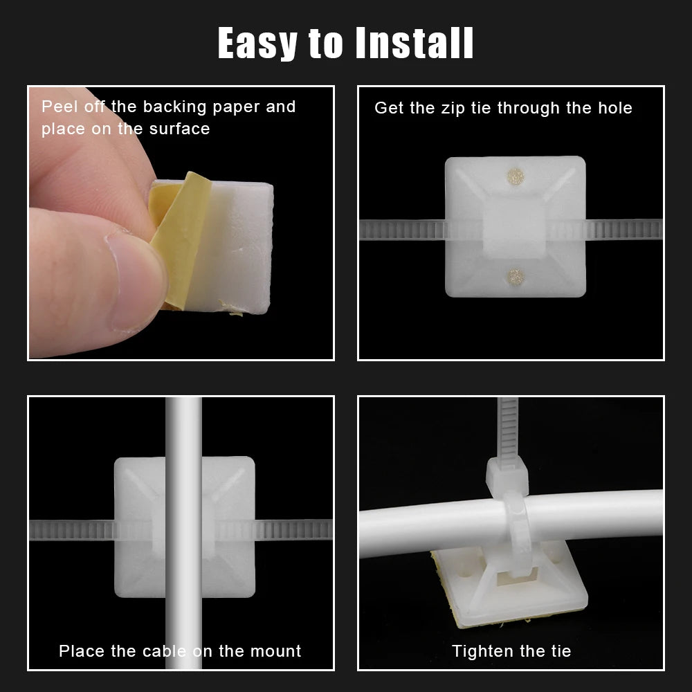 Fixing Seat Clamps Self Adhesive Cable Tie Base 100PCS Wiring Accessories White Zip Tie Mount 2cm x 2cm Wire Wall Holder