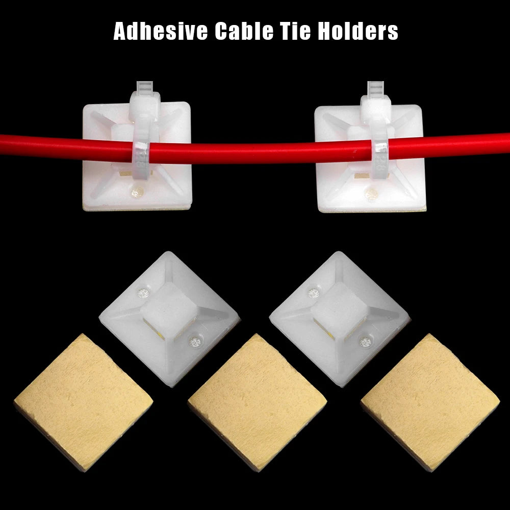 Fixing Seat Clamps Self Adhesive Cable Tie Base 100PCS Wiring Accessories White Zip Tie Mount 2cm x 2cm Wire Wall Holder