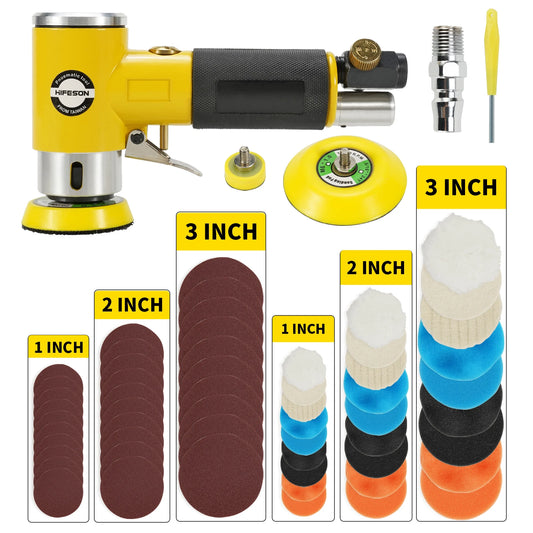 HIFESON Mini 2 / 3 "Air Sander pneumatic polisher grinder buffer double acting track polisher 80 sheets sandpaper Kit