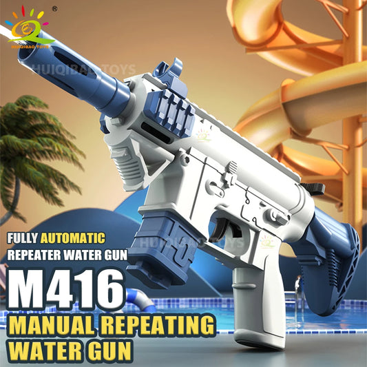 HUIQIBAO M416 Manual Water Gun Portable Summer Beach Outdoor Shooting Game Toy Pistol Water Fight Fantasy Toys for Children Boys