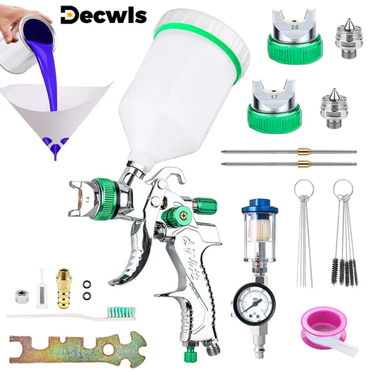 HVLP Professional Spray Gun 1.4mm 1.7mm 2.0mm Steel Nozzle Household Spray Gun Portable Car Paint Spray Gun Kit Pneumatic Tools