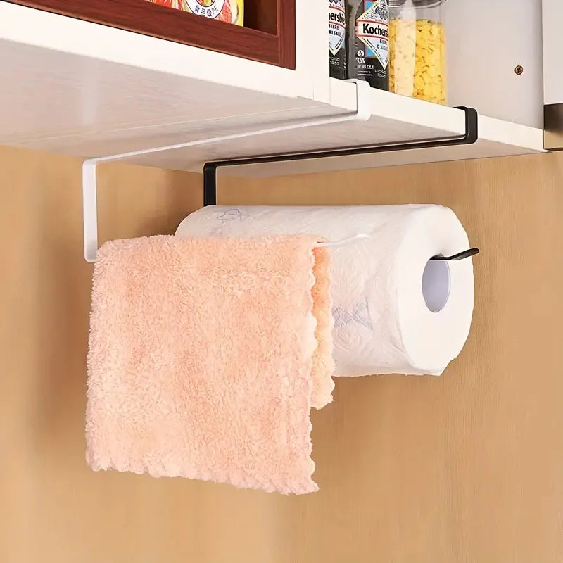 Hanging Paper Towel Holder Cabinet Under Storage Paper Towel Roll Holder No Punching Cling Film Storage Rack Kitchen Supplies