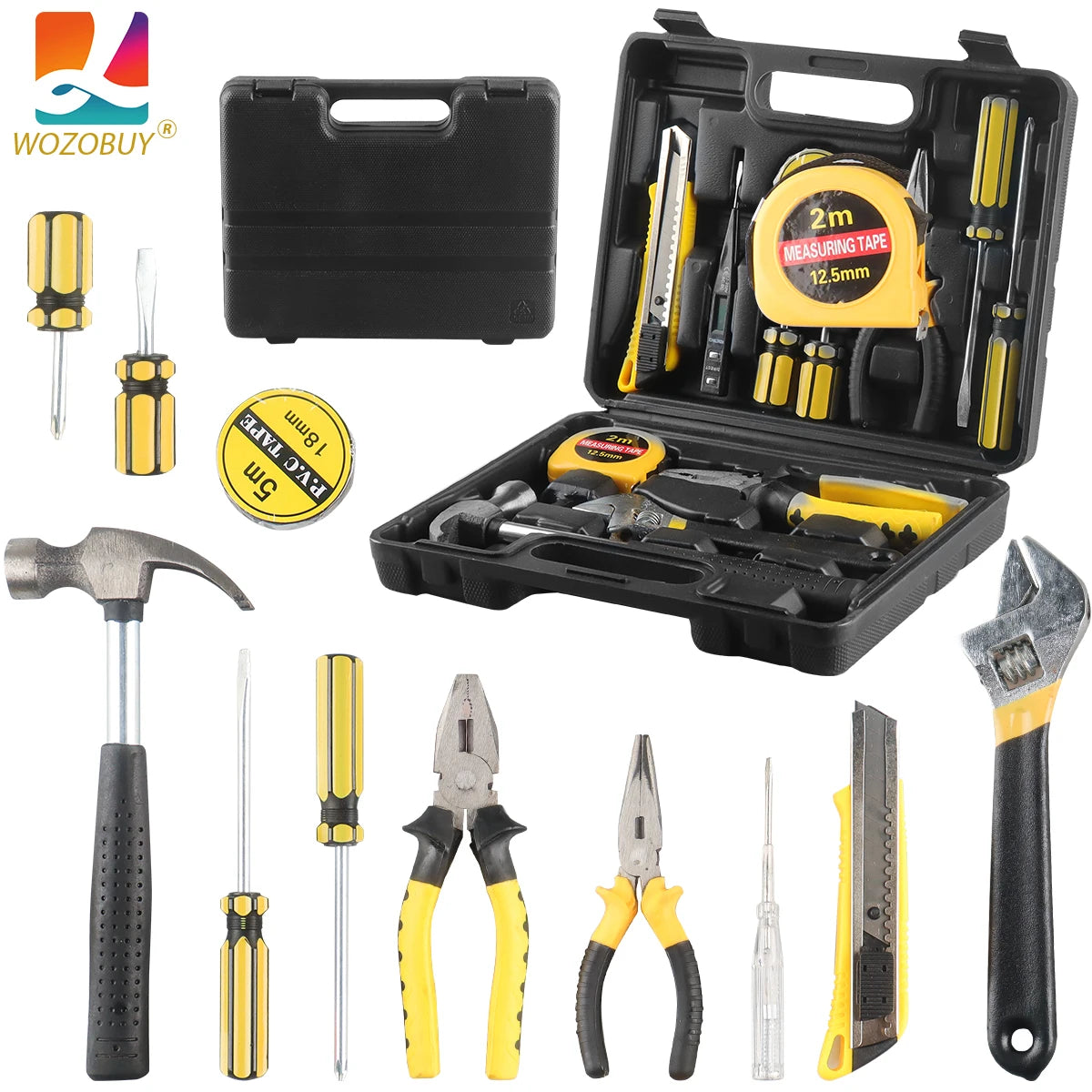 Household Tool Set General Repair Small Hand Tool Kit Storage Case for Home Garage Office College Dormitory Use