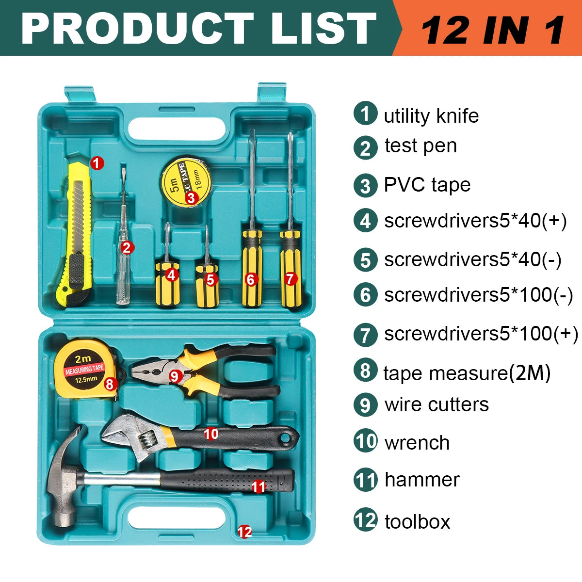 Household Tool Set General Repair Small Hand Tool Kit Storage Case for Home Garage Office College Dormitory Use