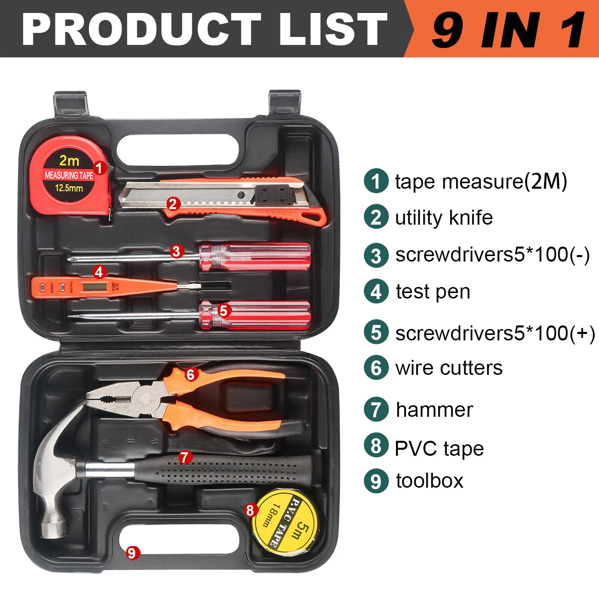 Household Tool Set General Repair Small Hand Tool Kit Storage Case for Home Garage Office College Dormitory Use