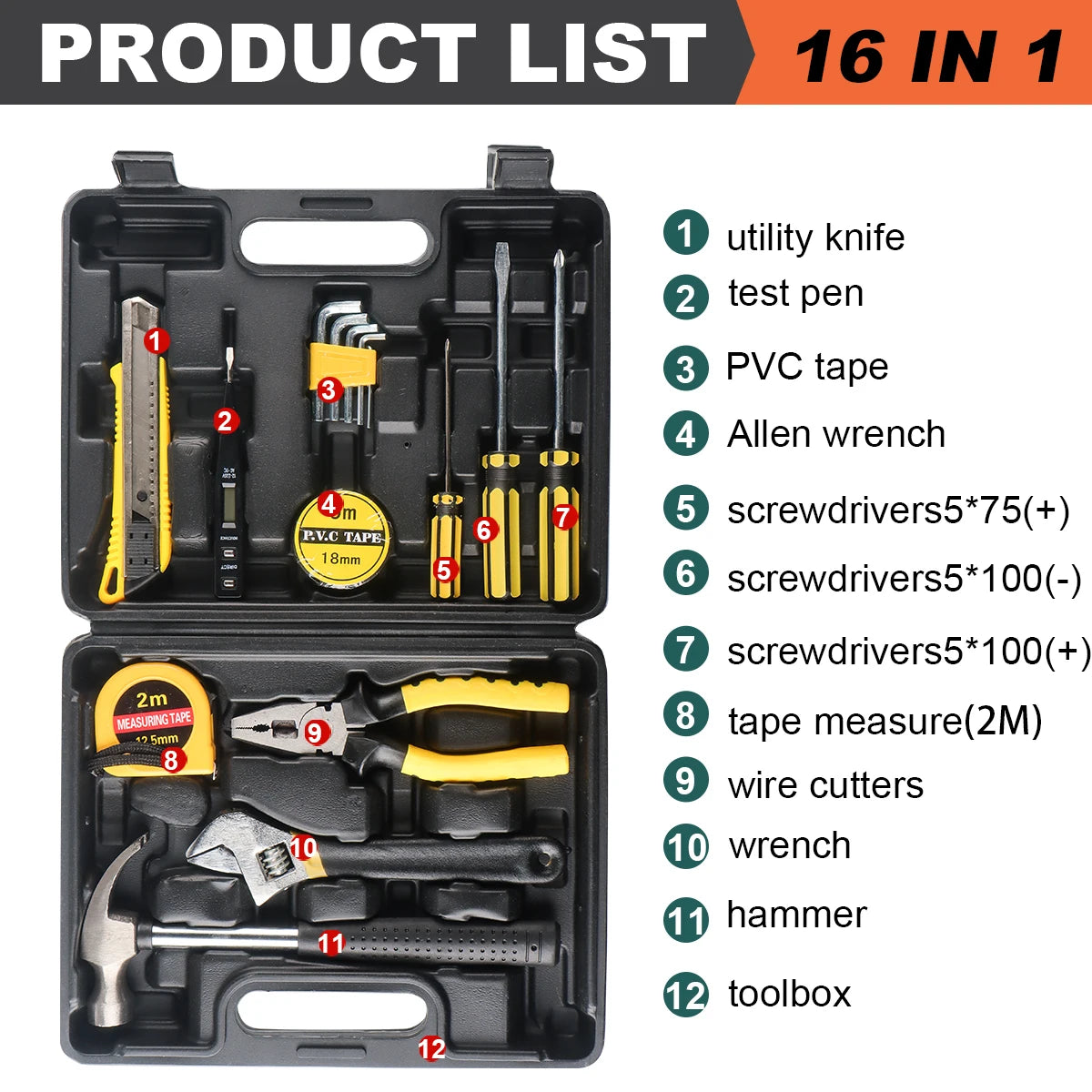Household Tool Set General Repair Small Hand Tool Kit Storage Case for Home Garage Office College Dormitory Use