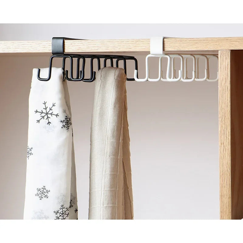 Iron 6 Hooks Storage Shelf Wardrobe Cabinet Metal Under Shelves Mug Cup Hanger Bathroom Kitchen Organizer Hanging Rack Holder