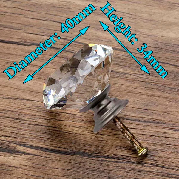 KAK 20-40mm Diamond Shape Design Crystal Glass Knobs Cupboard Drawer Pull Kitchen Cabinet Door Wardrobe Handles Hardware