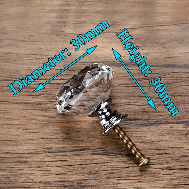 KAK 20-40mm Diamond Shape Design Crystal Glass Knobs Cupboard Drawer Pull Kitchen Cabinet Door Wardrobe Handles Hardware