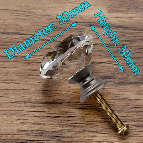 KAK 20-40mm Diamond Shape Design Crystal Glass Knobs Cupboard Drawer Pull Kitchen Cabinet Door Wardrobe Handles Hardware