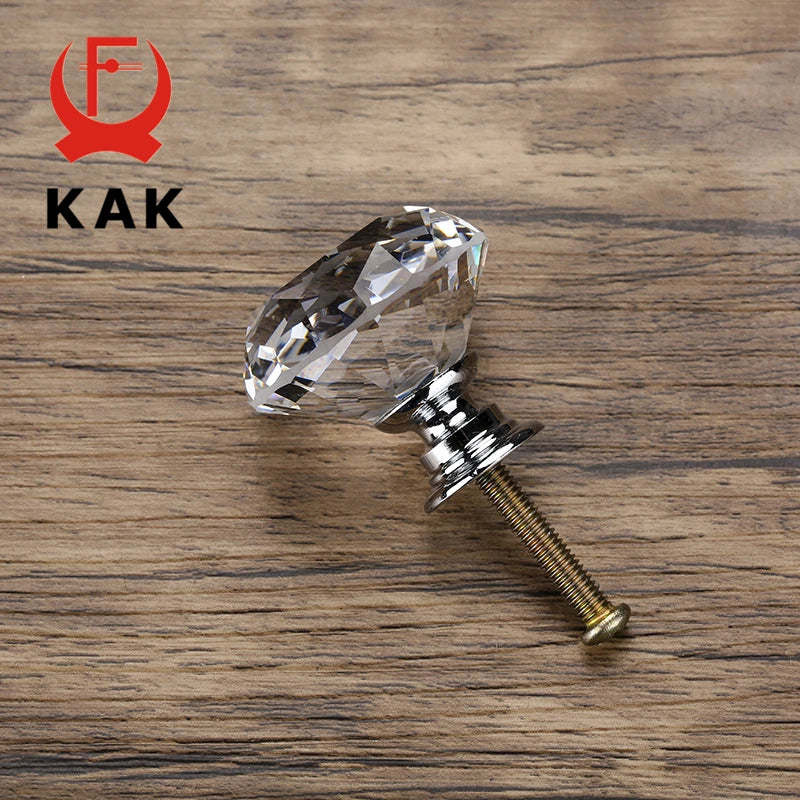 KAK 20-40mm Diamond Shape Design Crystal Glass Knobs Cupboard Drawer Pull Kitchen Cabinet Door Wardrobe Handles Hardware