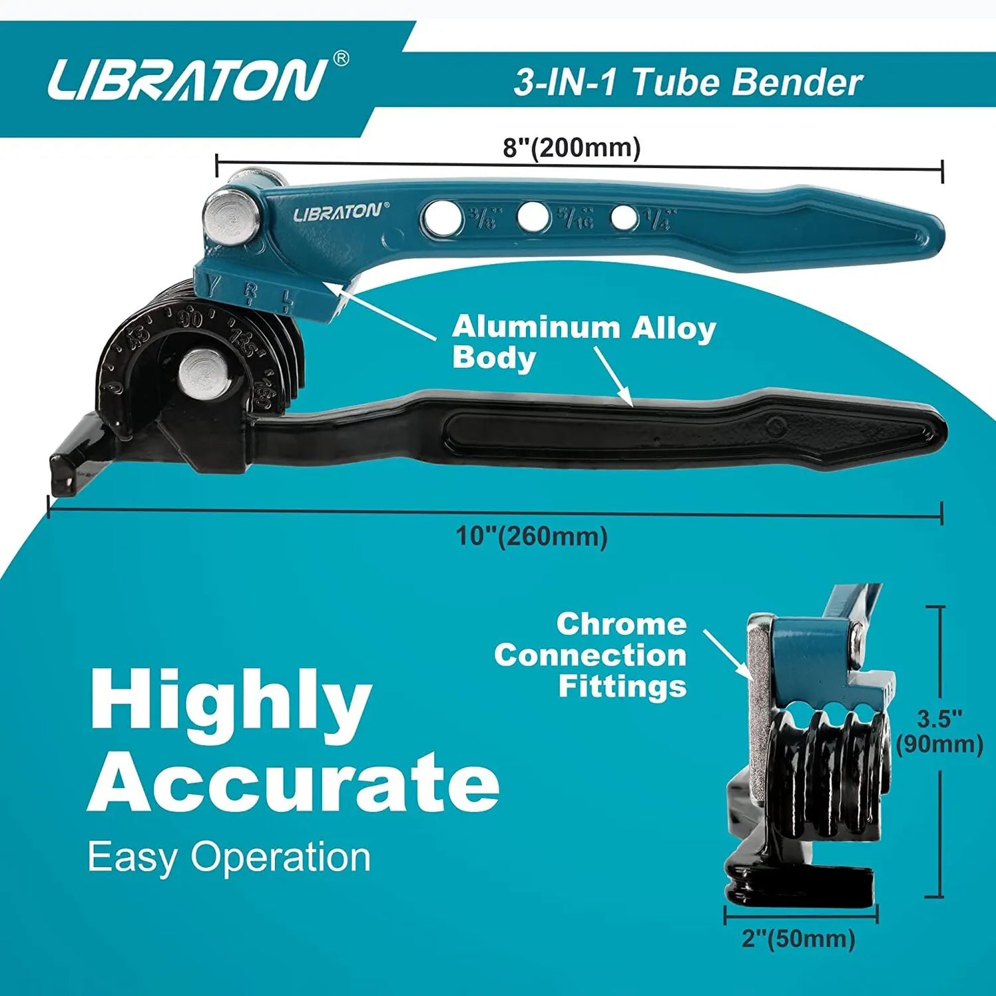 Libraton Copper Tube Bender, Tubing Bender 180°, Tube Bender 1/4", 5/16", 3/8", 3in1 Copper Pipe Bender, Copper Tubing Bender