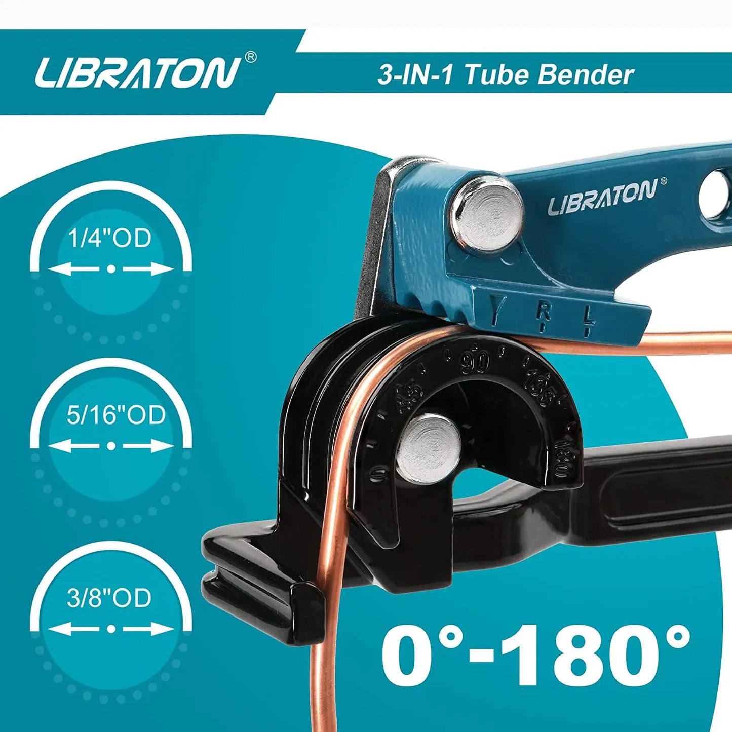 Libraton Copper Tube Bender, Tubing Bender 180°, Tube Bender 1/4", 5/16", 3/8", 3in1 Copper Pipe Bender, Copper Tubing Bender