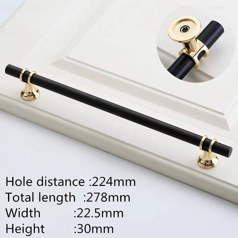 Modern Zinc Alloy Black Gold Door Handles Kitchen Cabinet Handles Solid Drawer Knobs Fashion Furniture Handle Hardware