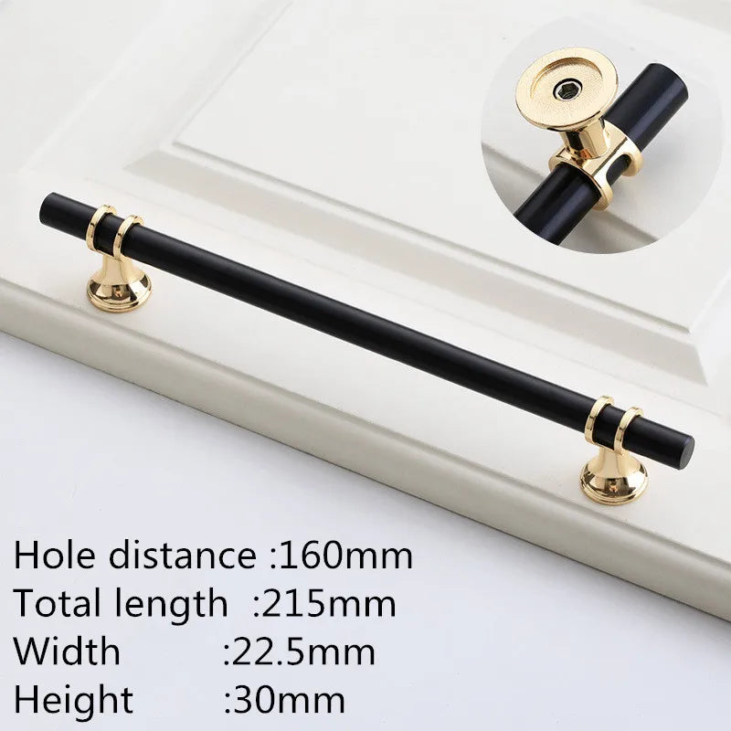 Modern Zinc Alloy Black Gold Door Handles Kitchen Cabinet Handles Solid Drawer Knobs Fashion Furniture Handle Hardware