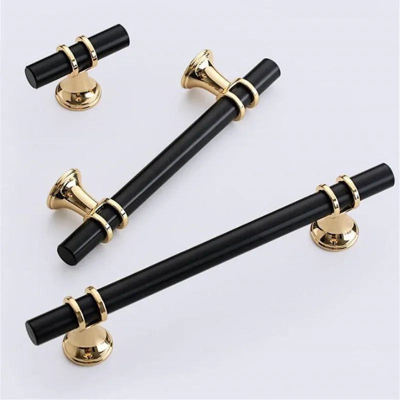 Modern Zinc Alloy Black Gold Door Handles Kitchen Cabinet Handles Solid Drawer Knobs Fashion Furniture Handle Hardware