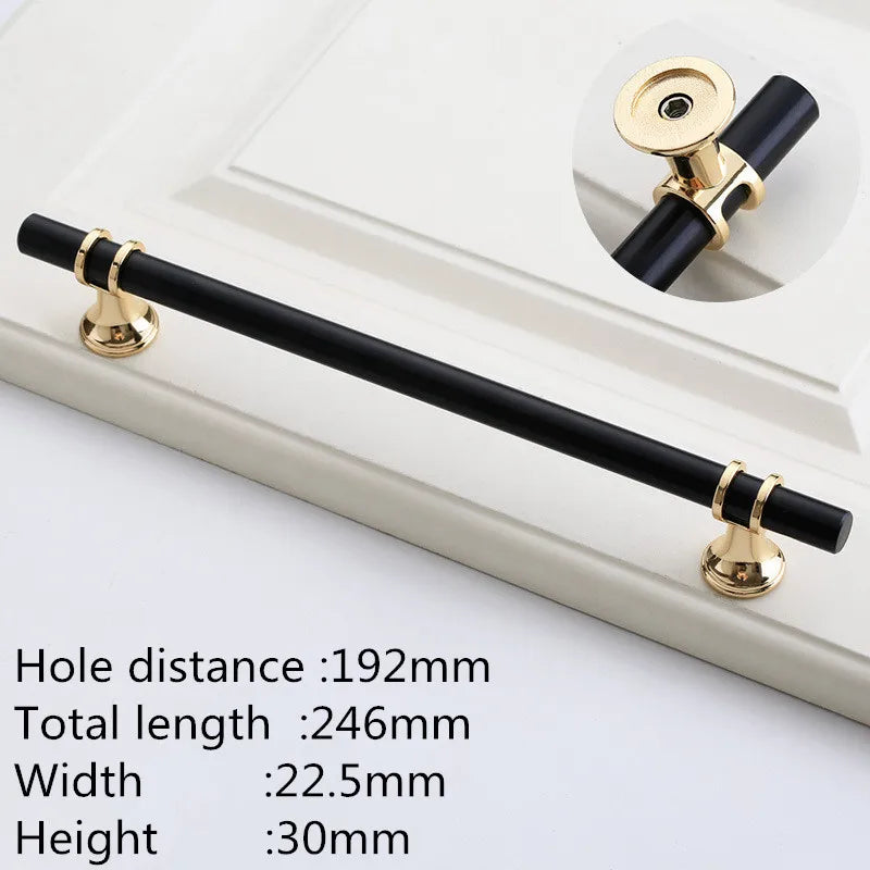 Modern Zinc Alloy Black Gold Door Handles Kitchen Cabinet Handles Solid Drawer Knobs Fashion Furniture Handle Hardware