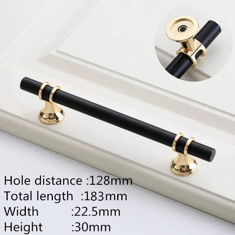 Modern Zinc Alloy Black Gold Door Handles Kitchen Cabinet Handles Solid Drawer Knobs Fashion Furniture Handle Hardware