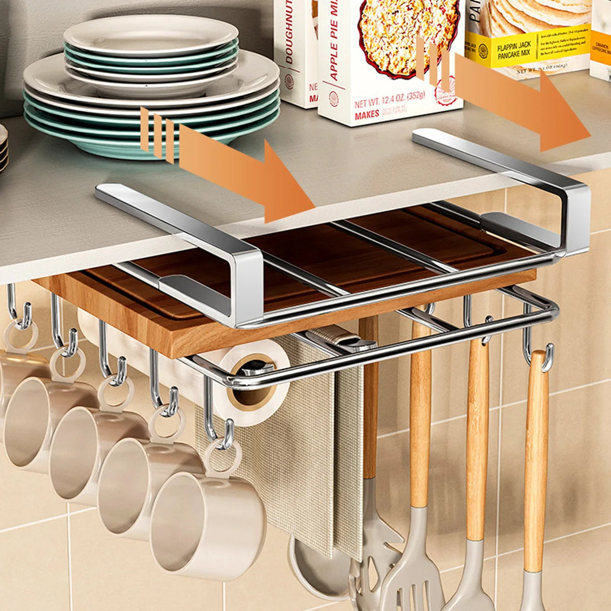 Multifunctional Cabinet Hanging Kitchen Rack Chopping Board Cabinet Hanger Wall Hanging Storage Wine Glass Pot Cover Rack