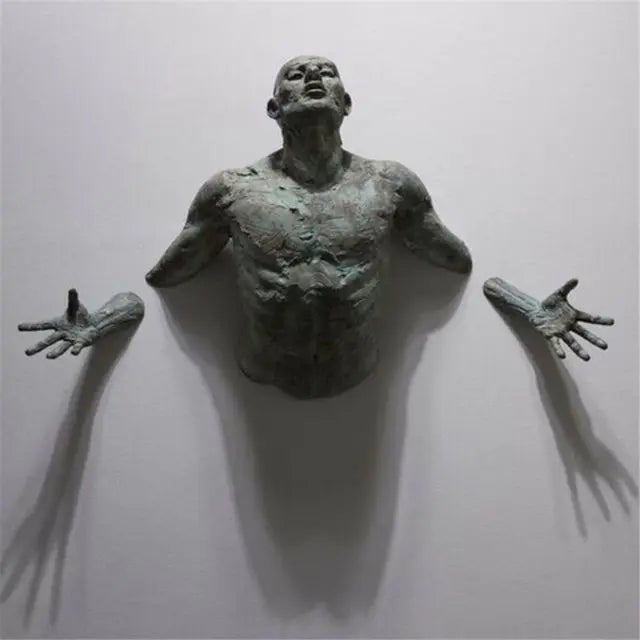 New Imitation Copper Wall Decor Abstract Character Resin Rock Climbing Man Statue Sculpture Background Wall Art 3D Through Wall