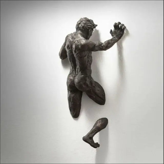 New Imitation Copper Wall Decor Abstract Character Resin Rock Climbing Man Statue Sculpture Background Wall Art 3D Through Wall