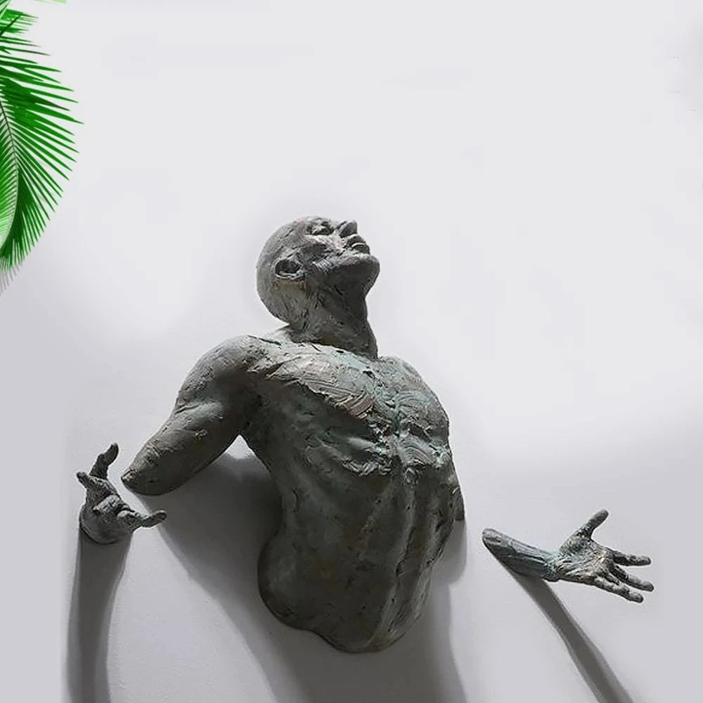New Imitation Copper Wall Decor Abstract Character Resin Rock Climbing Man Statue Sculpture Background Wall Art 3D Through Wall
