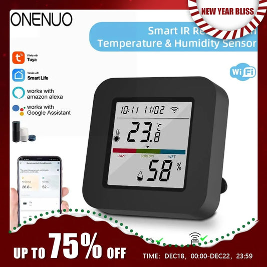 ONENUO Tuya WiFi IR Universal Remote Control Temperature And Humidity Sensor Smart Life App Control Work With Alexa Google Home