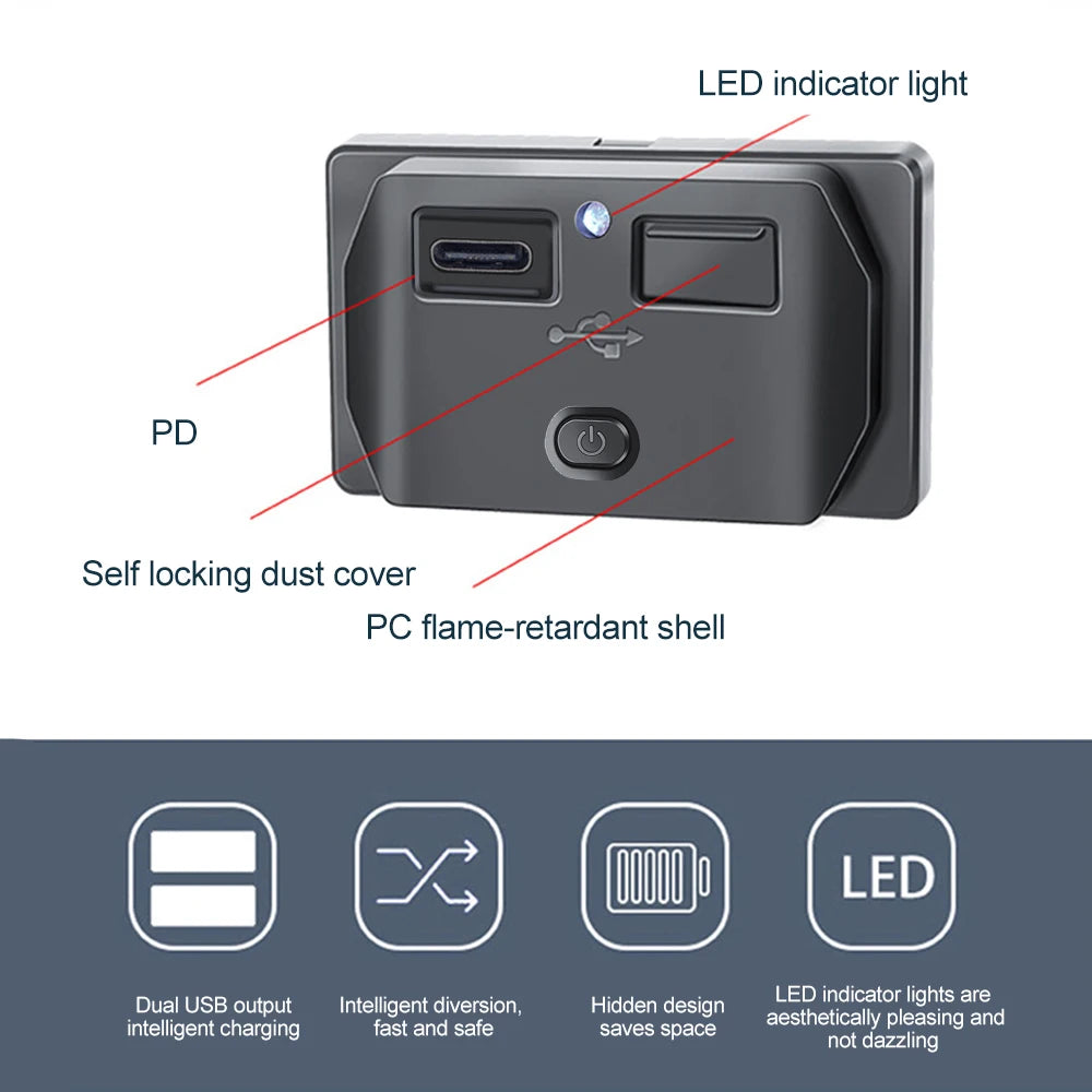 PD Type C QC 3.0 USB Fast Charger Socket with Switch LED Light Power Outlet Quick Charge for 12V 24V Car Motorcycle RV Boat