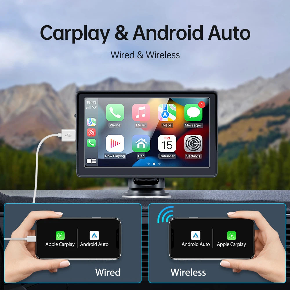 Portable 7 Inch Car Radio Multimedia Video Player Wireless Carplay Android Touch Screen Universal Car Stereo For Nissan Toyota