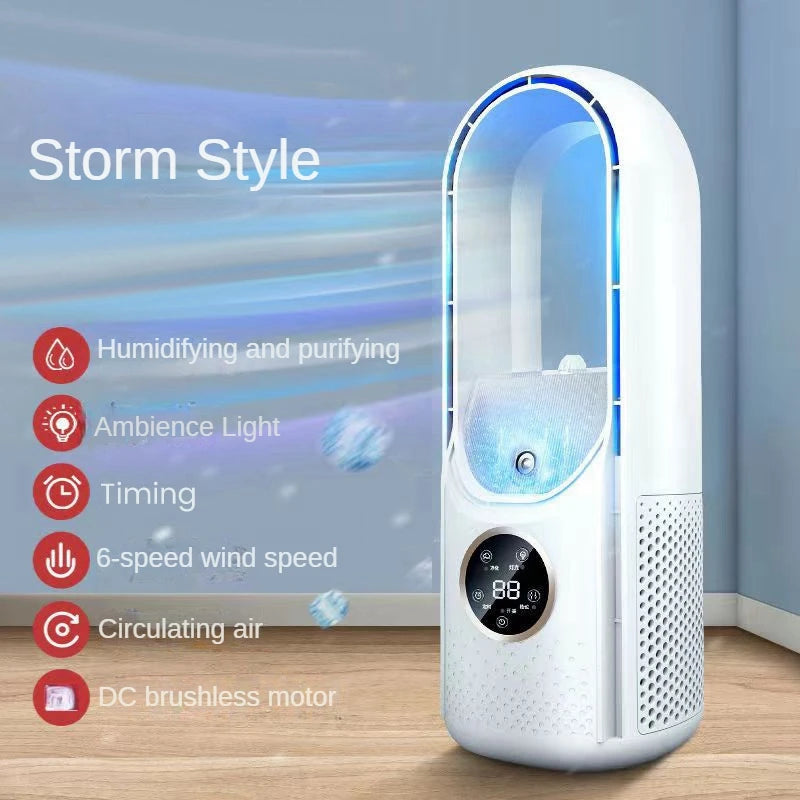 Portable Leafless Electric Fan Air Cooler 6 Speed Silent Timer Air Conditioner Cooling Fan Humidifier Desktop Conditioning Fans