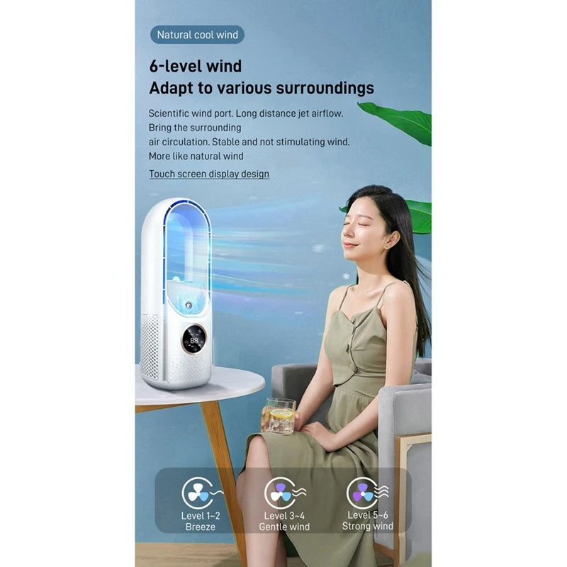 Portable Leafless Electric Fan Air Cooler 6 Speed Silent Timer Air Conditioner Cooling Fan Humidifier Desktop Conditioning Fans