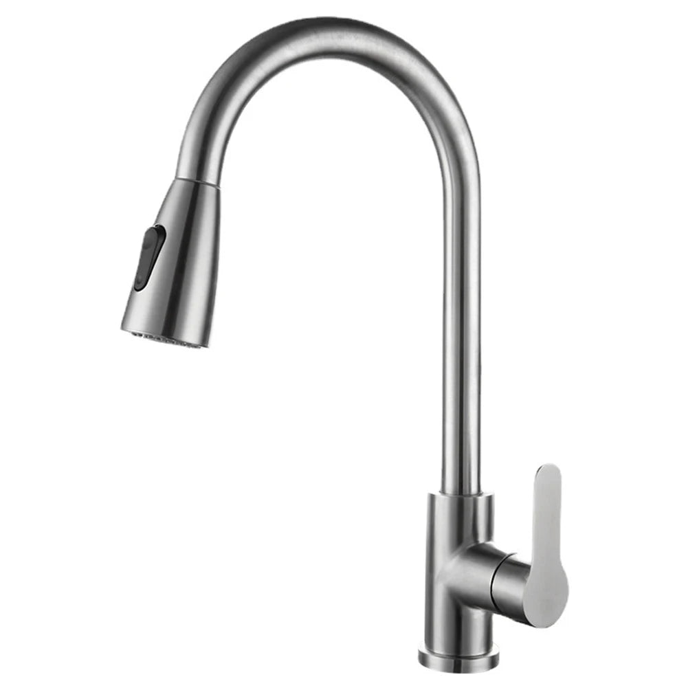 Pull-Out Water Tap Faucet 2 Sprayer Modes 360 Degree Rotation Stainless Steel Hot And Cold Water Mixer Kitchen Accessories