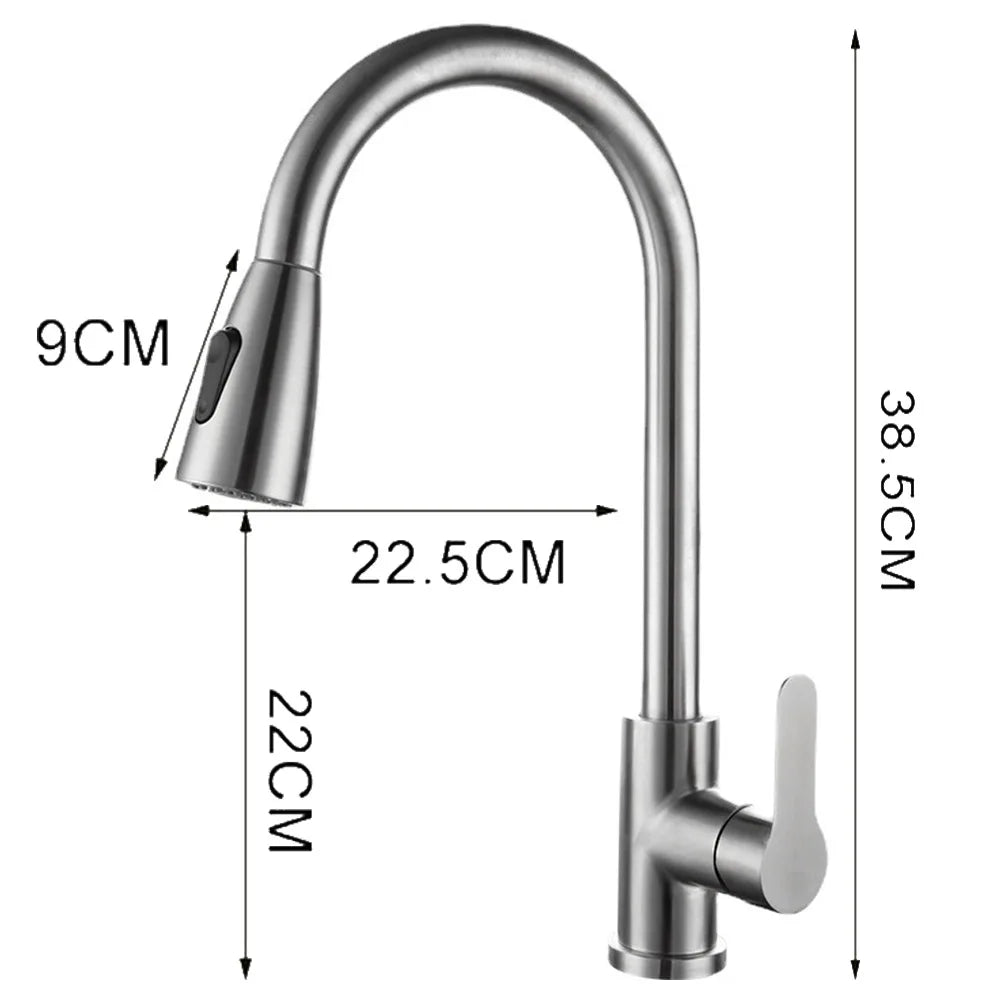 Pull-Out Water Tap Faucet 2 Sprayer Modes 360 Degree Rotation Stainless Steel Hot And Cold Water Mixer Kitchen Accessories