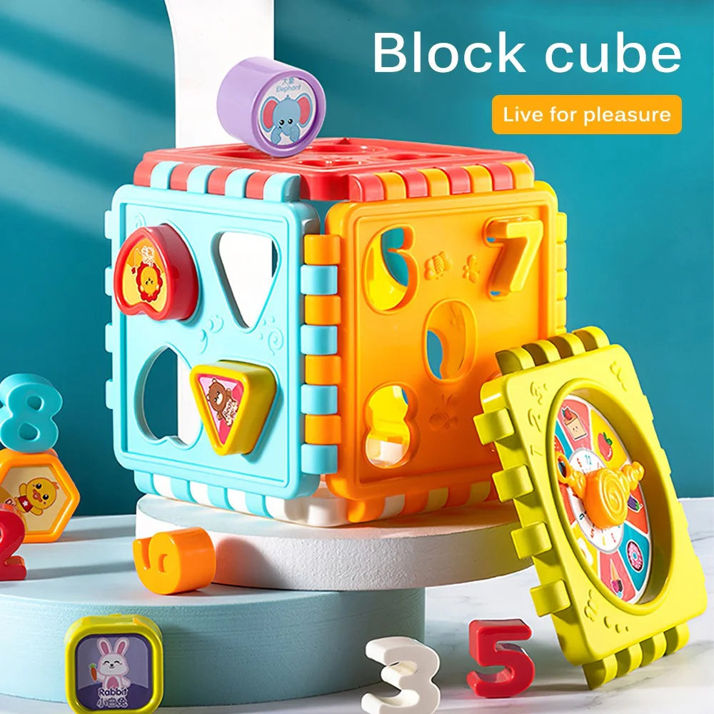 Puzzle Building Block Toy Shape Matching Hexahedron with Number Graphic Cognitive Block for Baby