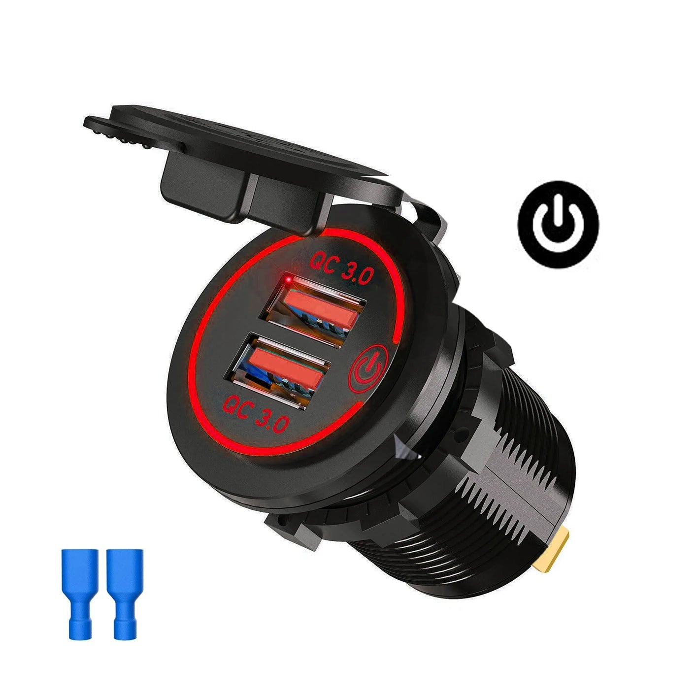 Quick Charge Dual USB Ports Car Charger Waterpoof Fast Charging Socket Power Outlet with LED Light for Motorcycle Car Charge