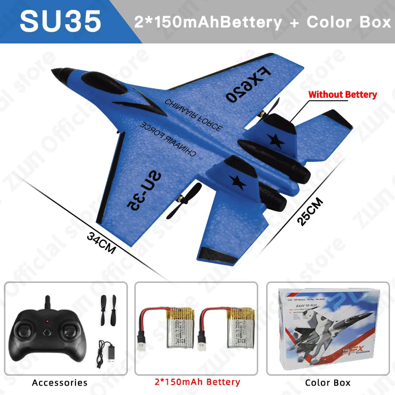 RC Plane SU35 2.4G With LED Lights Aircraft Remote Control Flying Model Glider Airplane SU57  EPP Foam Toys For Children Gifts