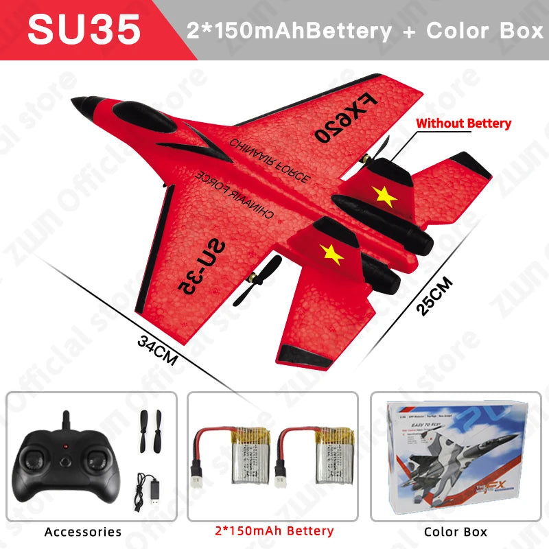 RC Plane SU35 2.4G With LED Lights Aircraft Remote Control Flying Model Glider Airplane SU57  EPP Foam Toys For Children Gifts