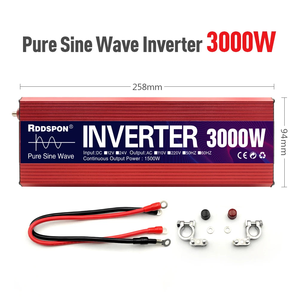 RDDSPON Pure Sine Wave Inverter DC 12V To AC 110V 220V 50Hz 1000W 1600W 2200W 3000W Transformer Power  Converter Solar Inverters