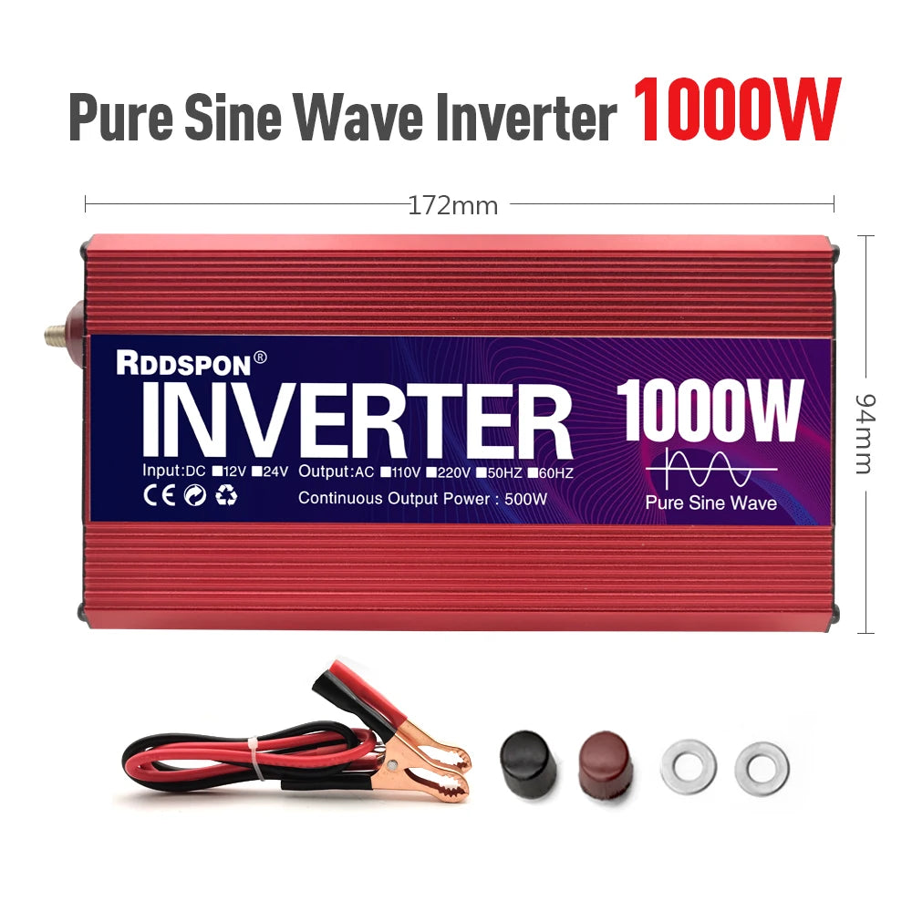 RDDSPON Pure Sine Wave Inverter DC 12V To AC 110V 220V 50Hz 1000W 1600W 2200W 3000W Transformer Power  Converter Solar Inverters