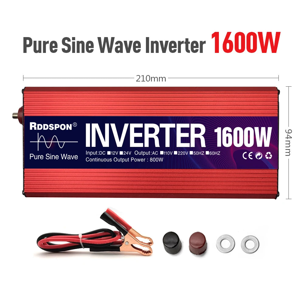 RDDSPON Pure Sine Wave Inverter DC 12V To AC 110V 220V 50Hz 1000W 1600W 2200W 3000W Transformer Power  Converter Solar Inverters