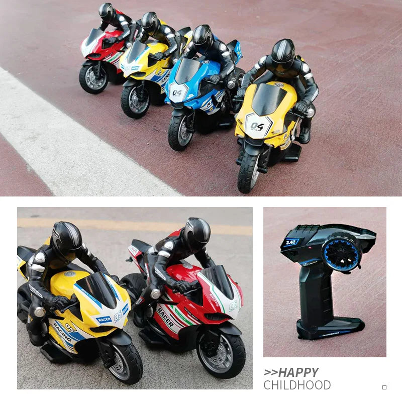 Rc Motorcycle 1: 10 2.4G 4Ch Electric Drift Motorcycle for Children Remote Control Car Electric Model Toys for Boys Kids Gift
