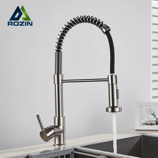 Rozin Brushed Nickel Kitchen Faucet Deck Mounted Mixer Tap 360 Degree Rotation Stream Sprayer Nozzle Kitchen Sink Hot Cold Taps