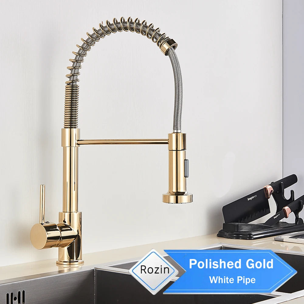 Rozin Brushed Nickel Kitchen Faucet Deck Mounted Mixer Tap 360 Degree Rotation Stream Sprayer Nozzle Kitchen Sink Hot Cold Taps