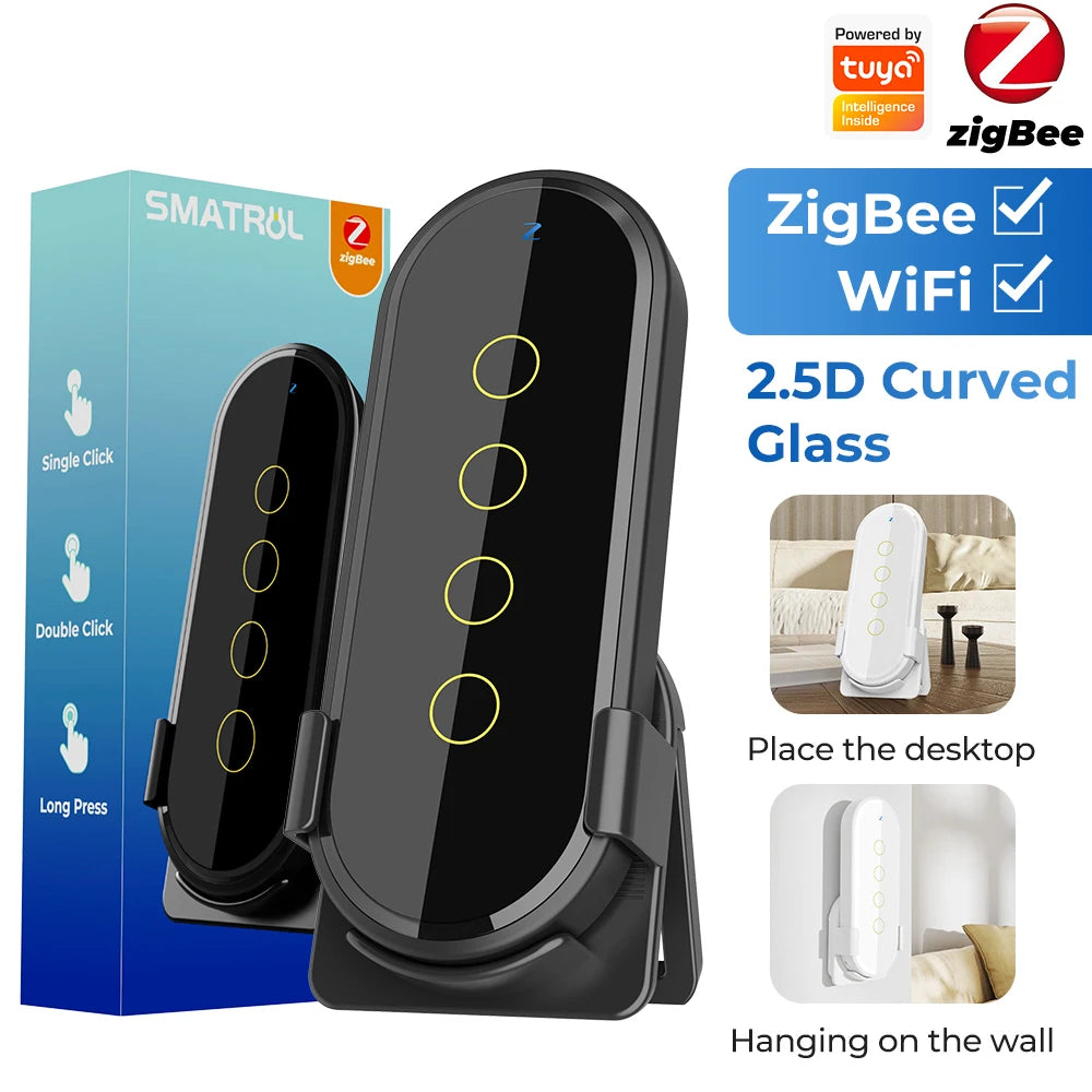 SMATRUL Tuya ZigBee Wireless Smart Home Scene Switch Light 4 Gang 12 Scene Touch Light Switch Remote Control Smart Life App