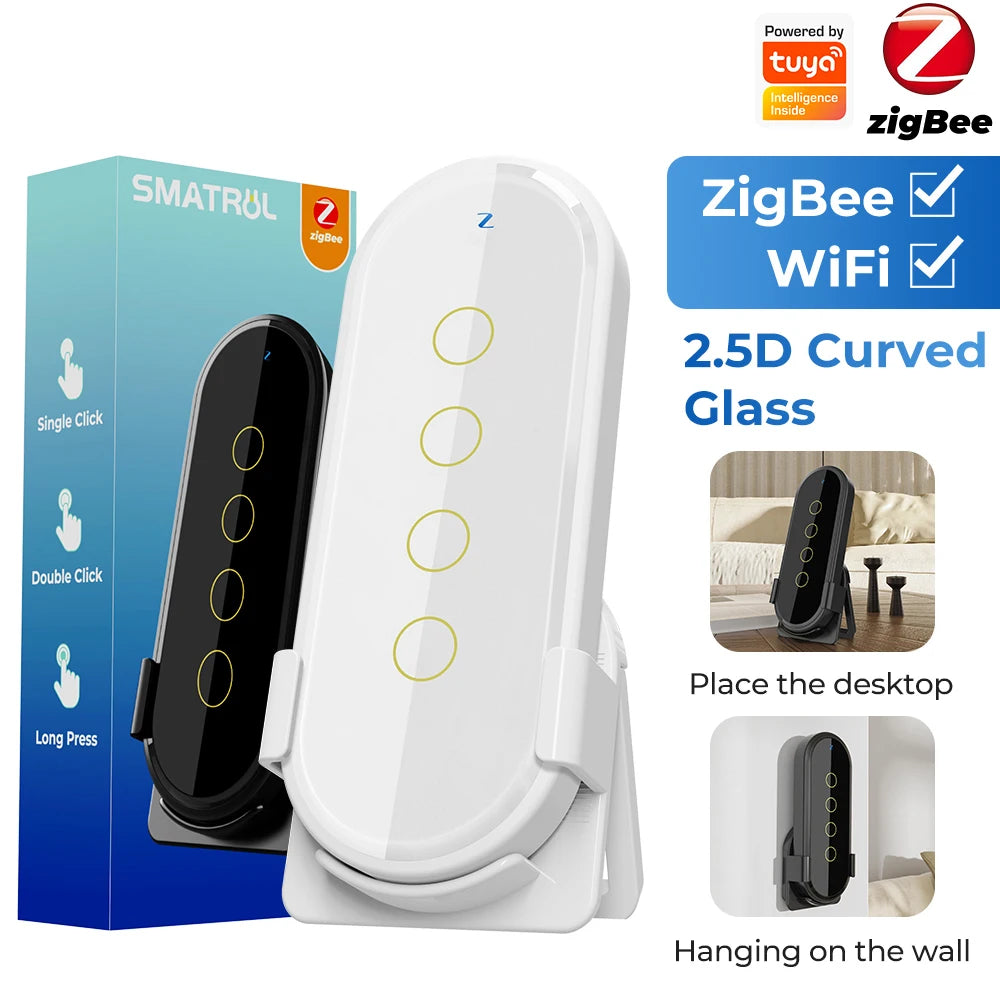 SMATRUL Tuya ZigBee Wireless Smart Home Scene Switch Light 4 Gang 12 Scene Touch Light Switch Remote Control Smart Life App