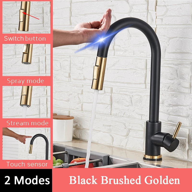 Shinesia Black Sensor Kitchen Faucet Pull Out Spout Smart Touch Inductive Sensitive Faucet 360 Degree Rotation Mixer Tap