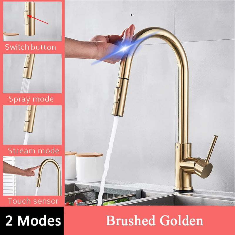 Shinesia Black Sensor Kitchen Faucet Pull Out Spout Smart Touch Inductive Sensitive Faucet 360 Degree Rotation Mixer Tap